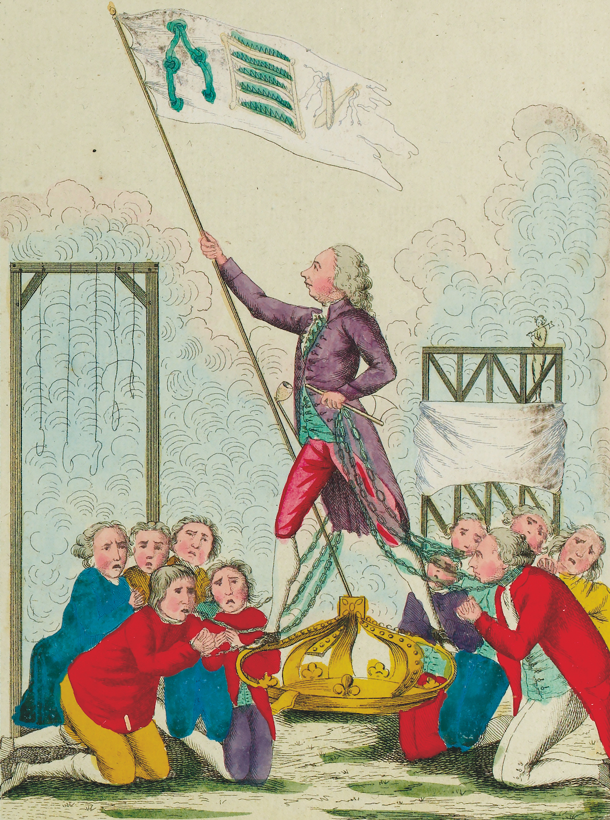 Constitution Angleterre, showing William Pitt standing on the British crown, French response to Gillray, c.1795. Musée Carnavalet, Paris.