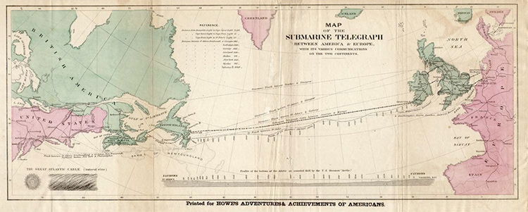 Map of the 1858 trans-Atlantic cable route