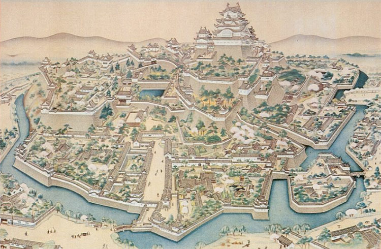 A hanging scroll painting of Himeji castle.
