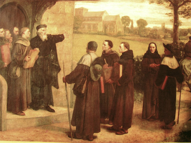 In this 19th-century illustration, John Wycliffe is shown giving the Bible translation that bore his name to his Lollard followers.