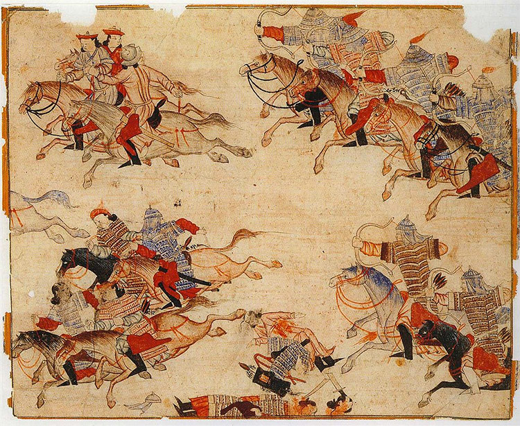 The Mongol cavalry pursuing their enemy.