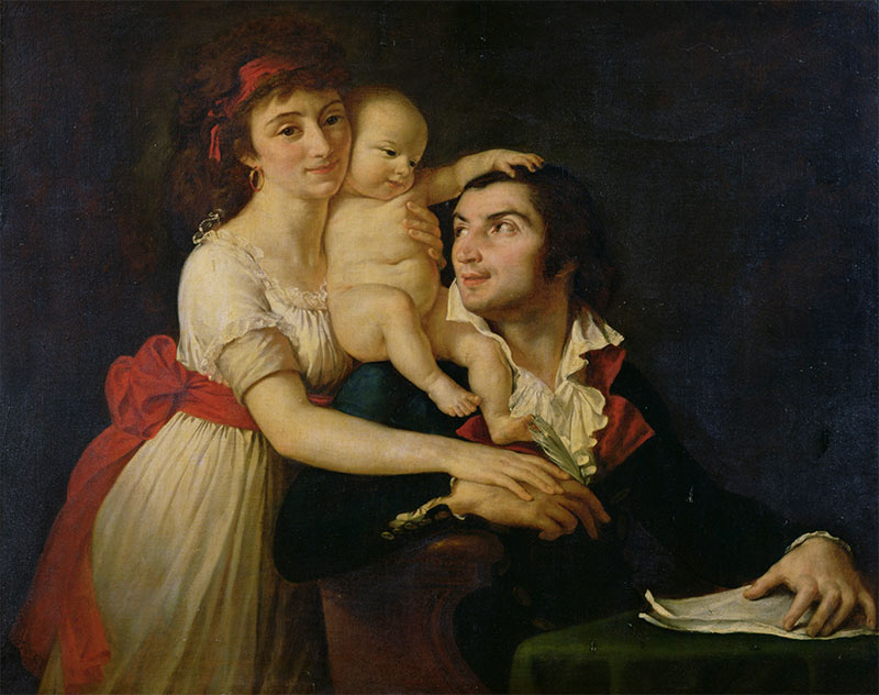 Camille Desmoulins with his wife, Lucille, and their son, Horace-Camille, c.1792, by Jacques-Louis David. Chateau de Versailles / Bridgeman Images