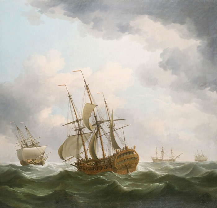 East Indiamen in a Gale, by Charles Brooking, c. 1759