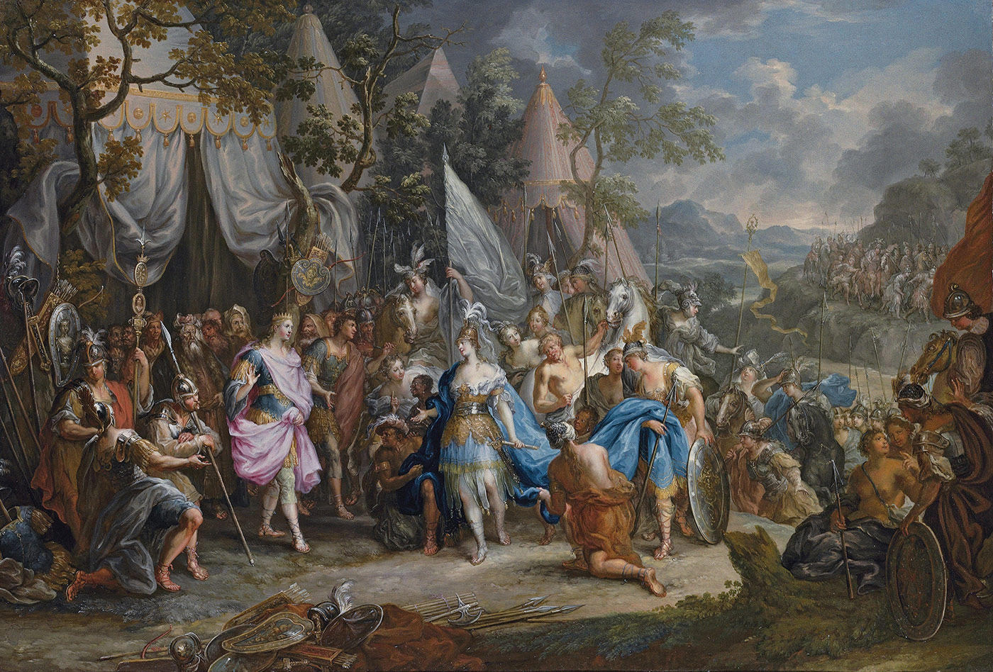 'The Amazon Queen, Thalestris, in the Camp of Alexander the Great', by Johann Georg Platzer, c.1750. 