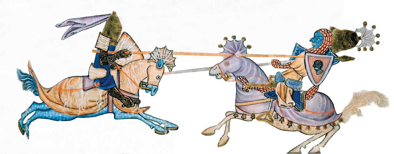A joust between a crusader (left) and a Muslim, from the Luttrell Psalter, c.1340. Corpus Christ College.