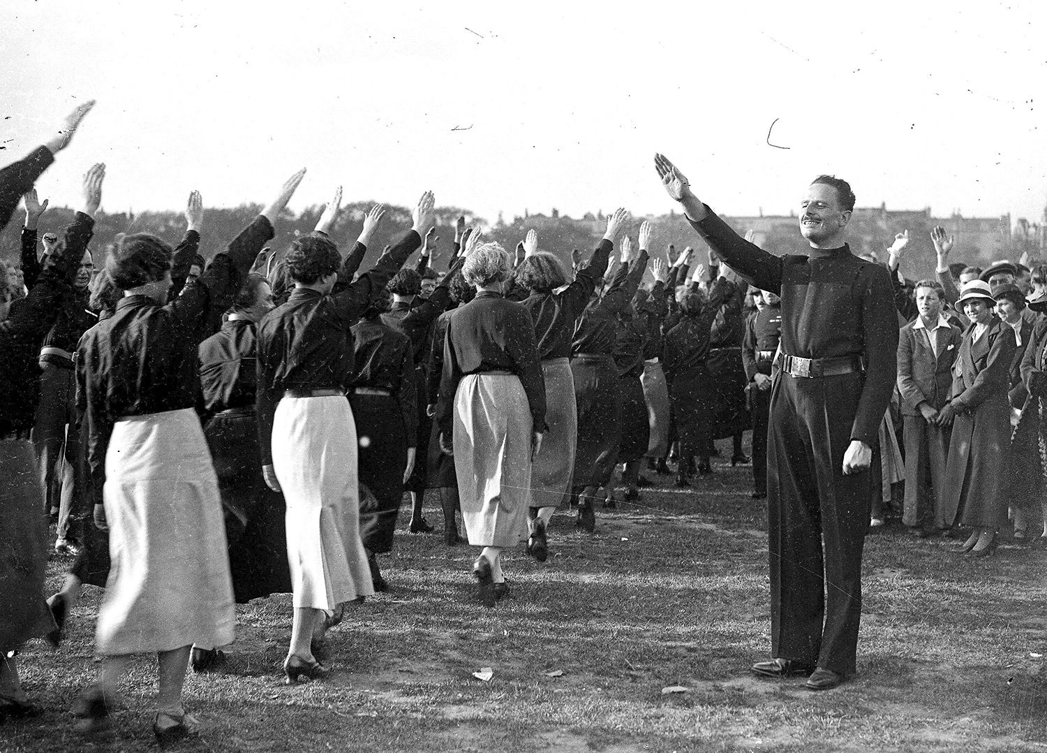 Mosley takes the salute of women members of the Blackshirts, Hyde Park, September 9th, 1934