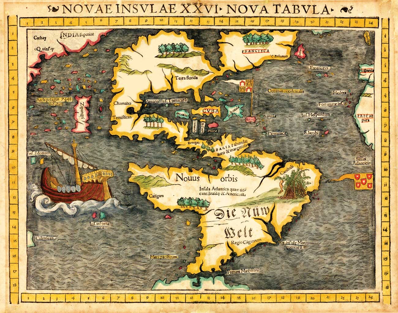 Sebastian Munster&#039;s map, published in 1540, the first to show America as a continent. 