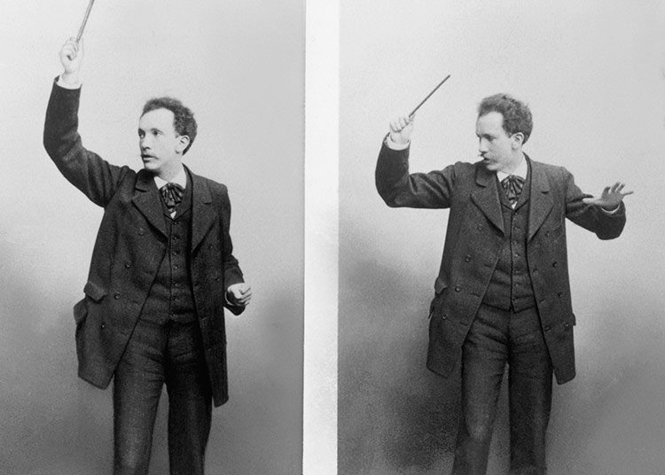 'Arch-fiend of Modernism': Richard Strauss rehearsing in Weimar, Germany, 1890s.
