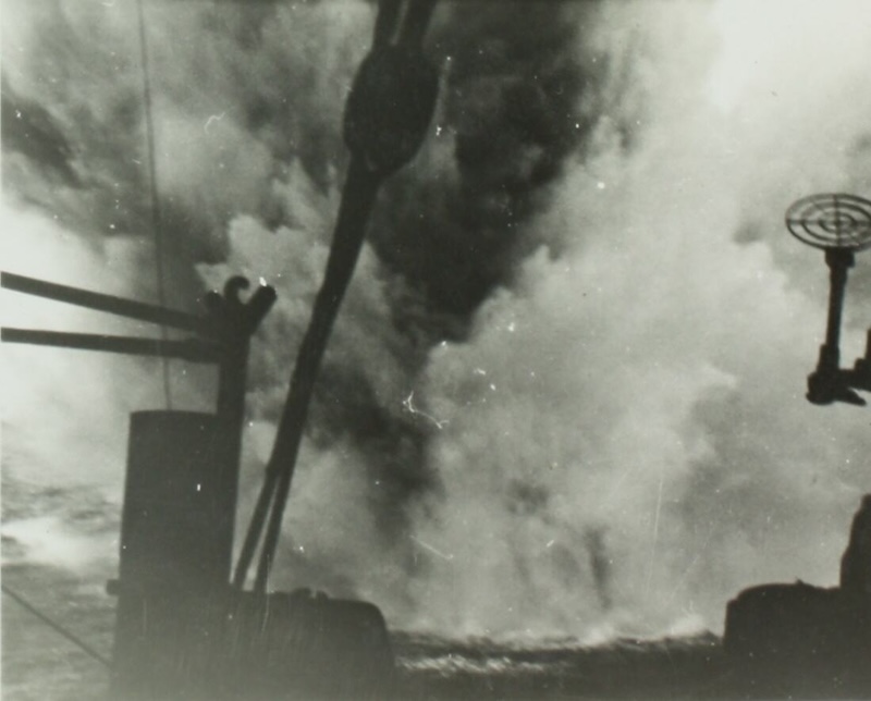 A near miss on the HMAS Perth in the harbour of Alexandria, c. 1941. Museums Victoria Collections. Public Domain.