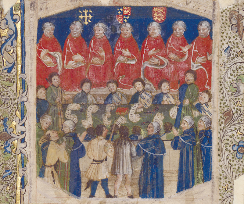 the Court of Common Pleas at Westminster Hall, illustration from a legal treatise, c.1460.