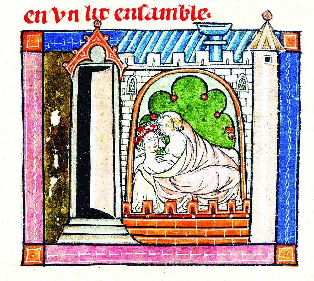 Lancelot and Guinevere in bed, from the Book of Lancelot of the Lake, French, 1316.