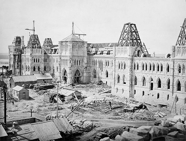 Parliament Hill, under construction, 1863