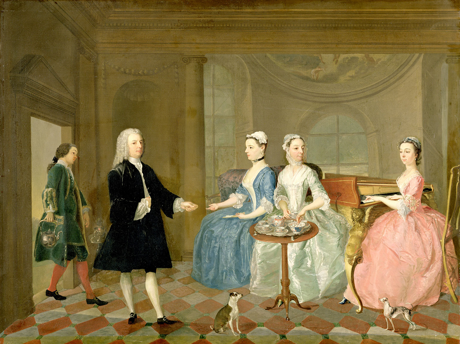 A family being served tea, c.1740 (oil on canvas), English School 18th century