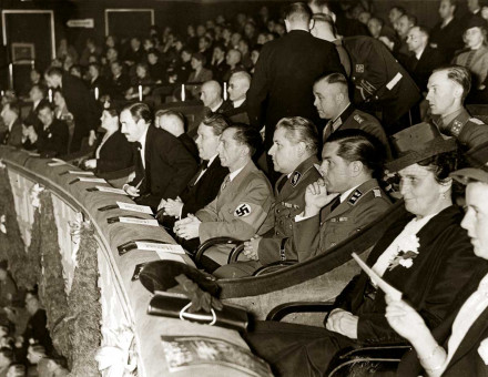 Nazi dignitaries, including Goebbels, at a film screening, c.1940.