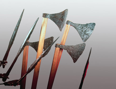 Viking iron axes and lances found near London Bridge, 1920s. Ⓒ Museum of London/Bridgeman Images.