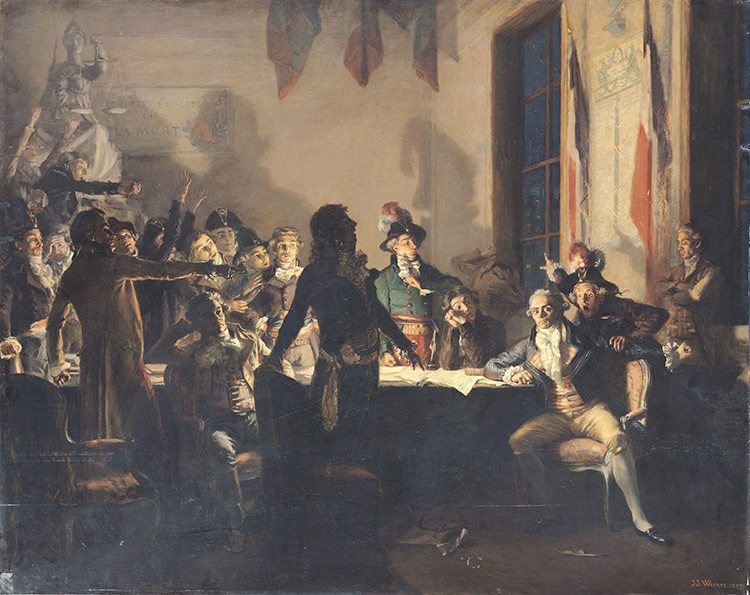 The night of 8-9 Thermidor, Year Two, when Robespierre went to the Convention to denounce several Jacobins, by Jean-Joseph Weerts. (Bridgeman Images)