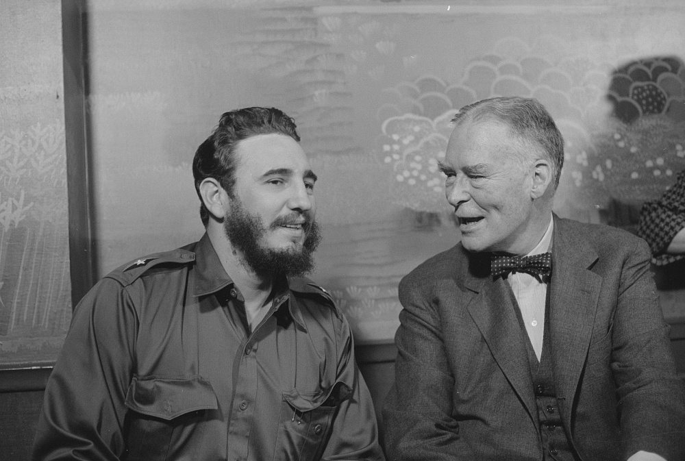 idel Castro seated with US Secretary of State Christian Herter at the Statler Hotel, New York City, 16 April 1959. Library of Congress. Public Domain.