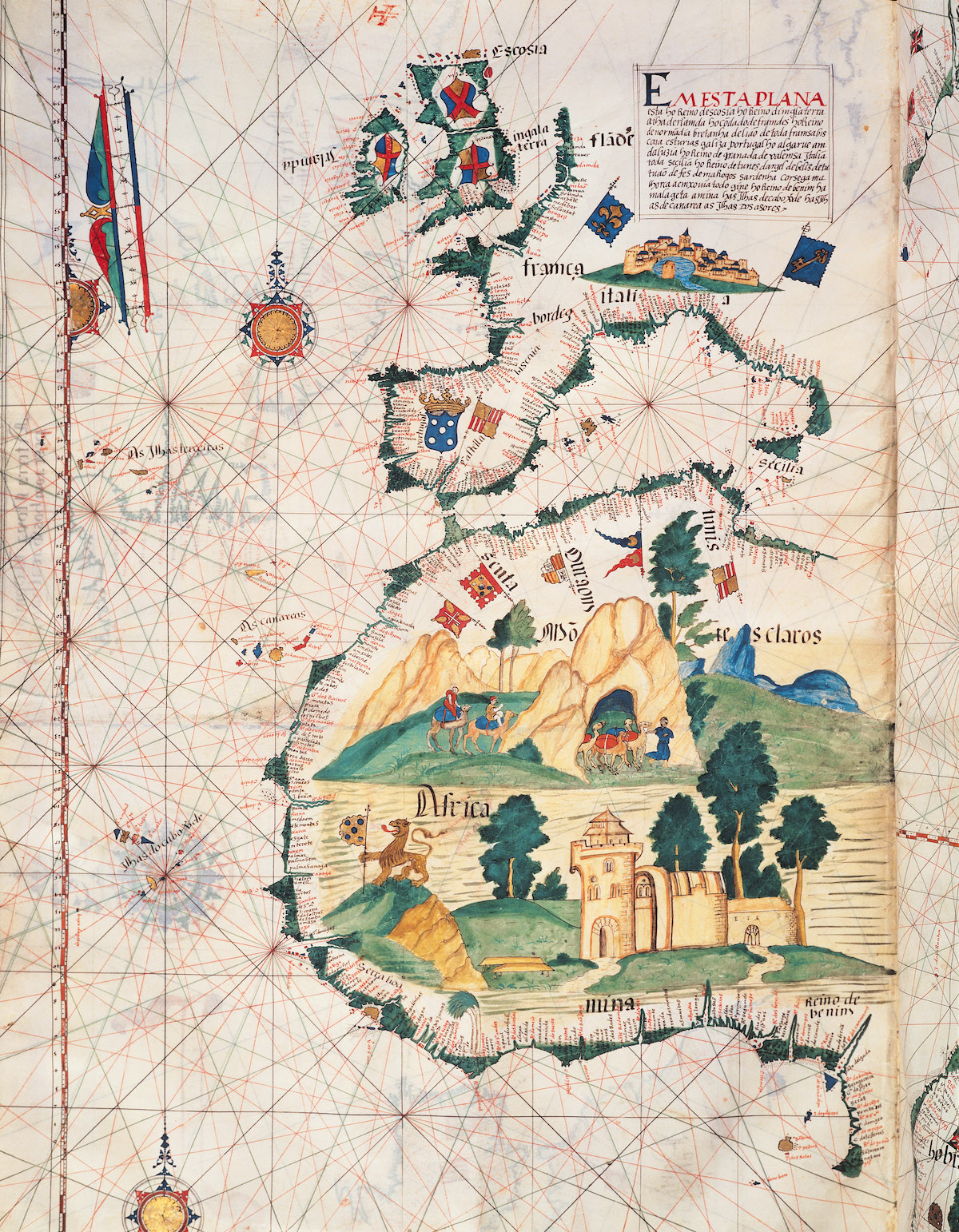 Portuguese portolan chart of West Africa and the Canary Islands, 1563. Photo Josse/Bridgeman images.