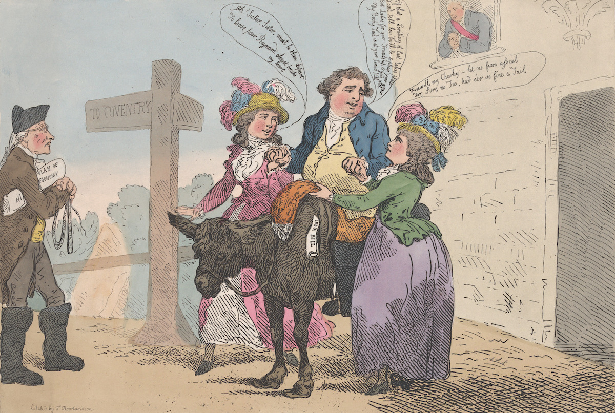 ‘The Departure’, with Edmund Burke in the middle, by Thomas Rowlandson, 29 April 1784. Metropolitan Museum of Art. Public Domain.