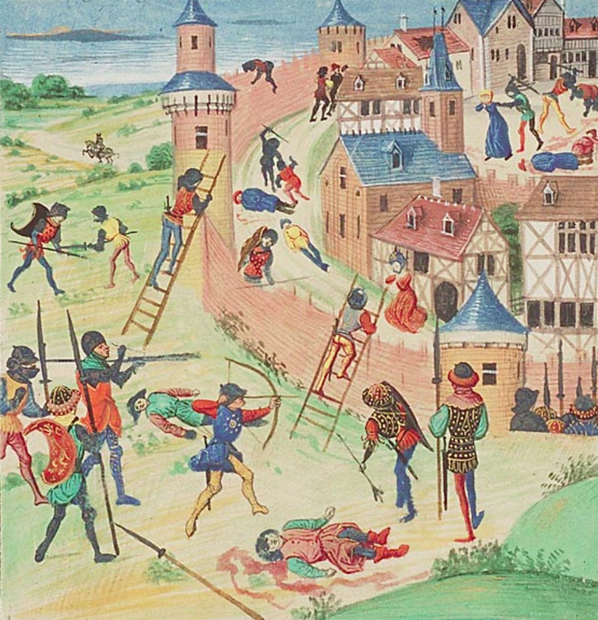 The storming of Jerusalem by the crusaders, Jean Dreux, c. 1450-60. National Library of the Netherlands. Public Domain.