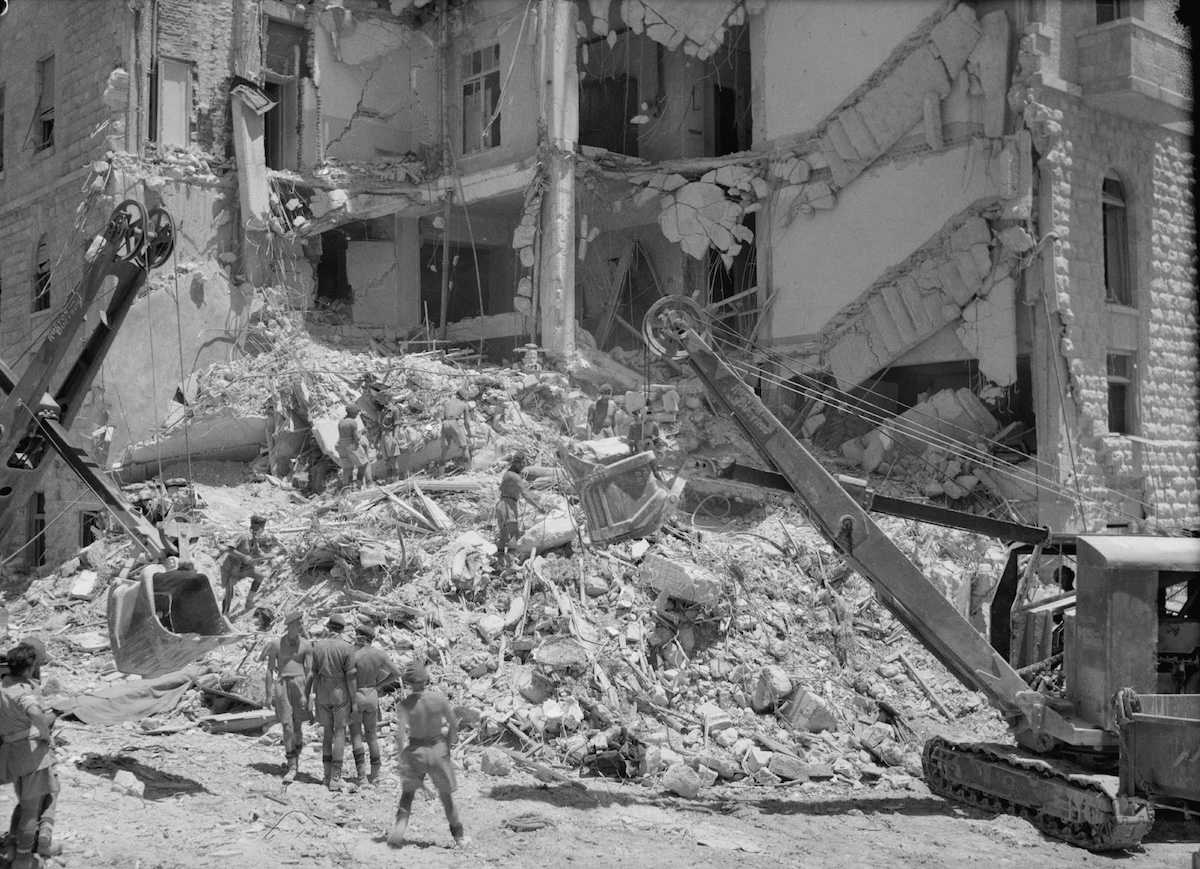 Engineers clear the debris of the King David Hotel, 22 July 1946. Library of Congress, G. Eric and Edith Matson Photograph Collection. Public Domain.