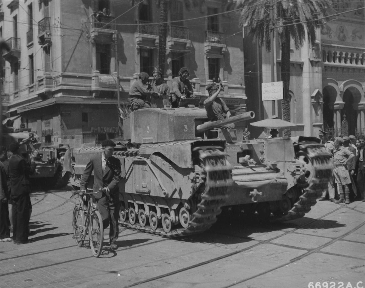 A victory parade of Allied forces in Tunis, the capital of French Tunisia, 12 May 1943. National Archives. Public Domain.