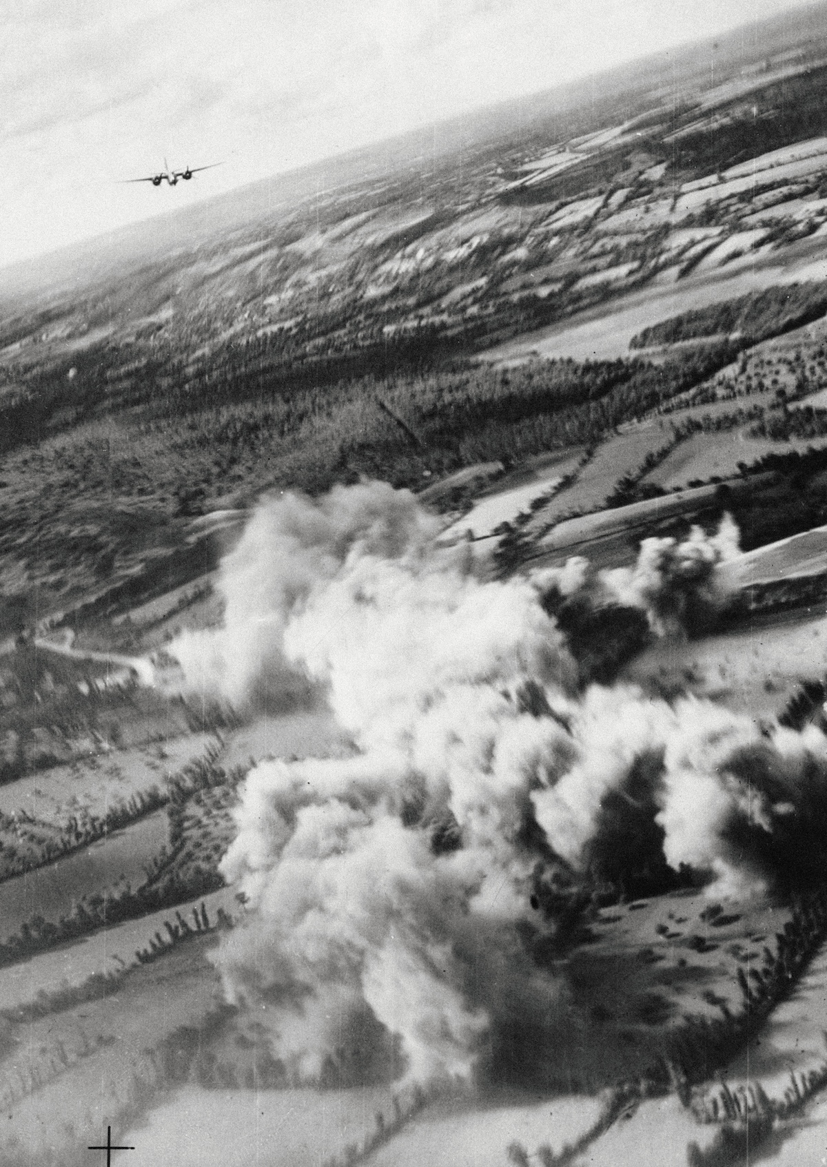 An attack by the Lorraine squadron on the Mûr-de-Bretagne transformer station near Guerlédan, Brittany, 26 August 1943. Mirrorpix.