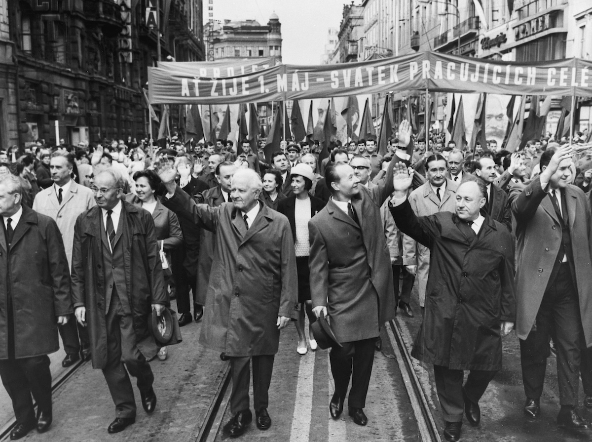 A May Day Parade in Prague led by Alexander Dubček (third from the right), First Secretary of the Communist Party of Czechoslovakia, 5 May 1968. Nationaal Archief. Public Domain.