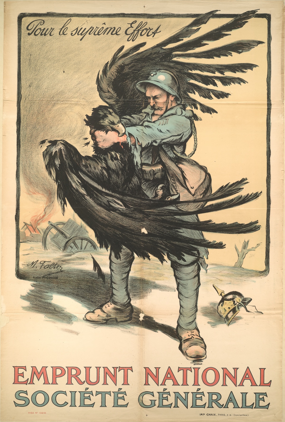 ‘Pour le suprême effort’: The German eagle is throttled by a French soldier, by Marcel Falter, 1918. Prints, Drawings and Watercolors from the Anne S.K. Brown Military Collection. Brown Digital Repository. Brown University Library. Public Domain.