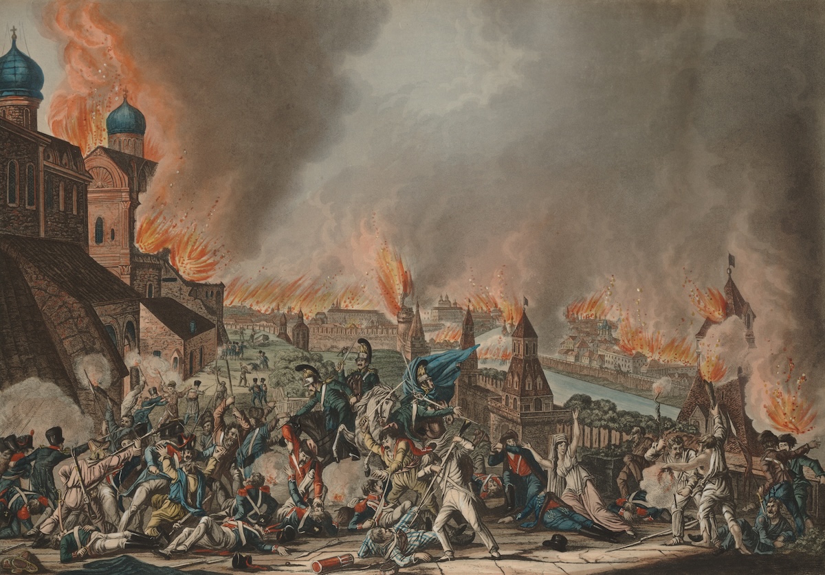 The Great Fire of Moscow, by Johan Lorenz Rugendas II, 1820. Prints, Drawings and Watercolors from the Anne S.K. Brown Military Collection. Brown Digital Repository. Brown University Library. Public Domain.