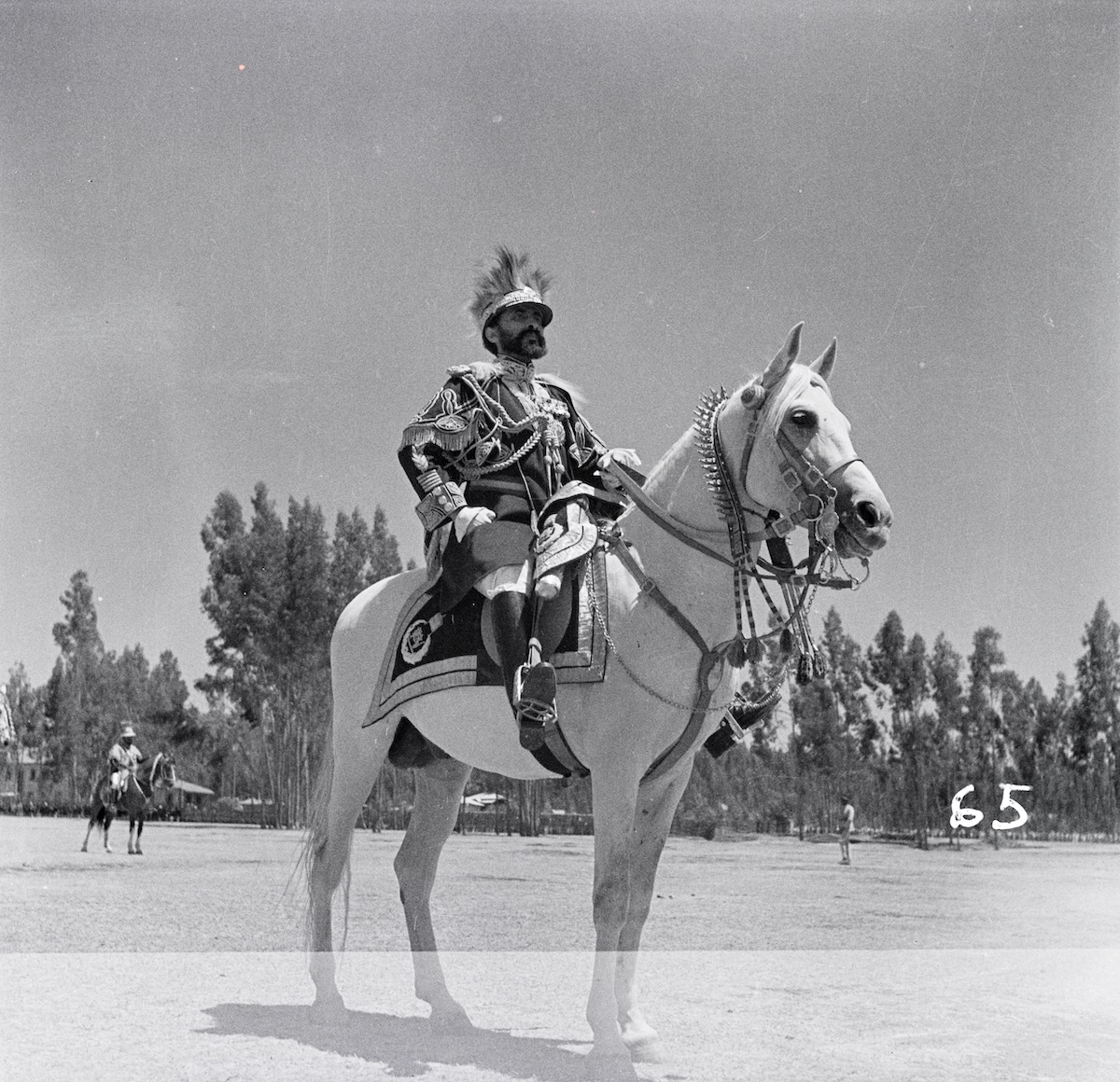 Ethiopian emperor Haile Selassie on horseback, by Walter Mittelholzer, c. February 1934. ETH Library Zurich. Public Domain.