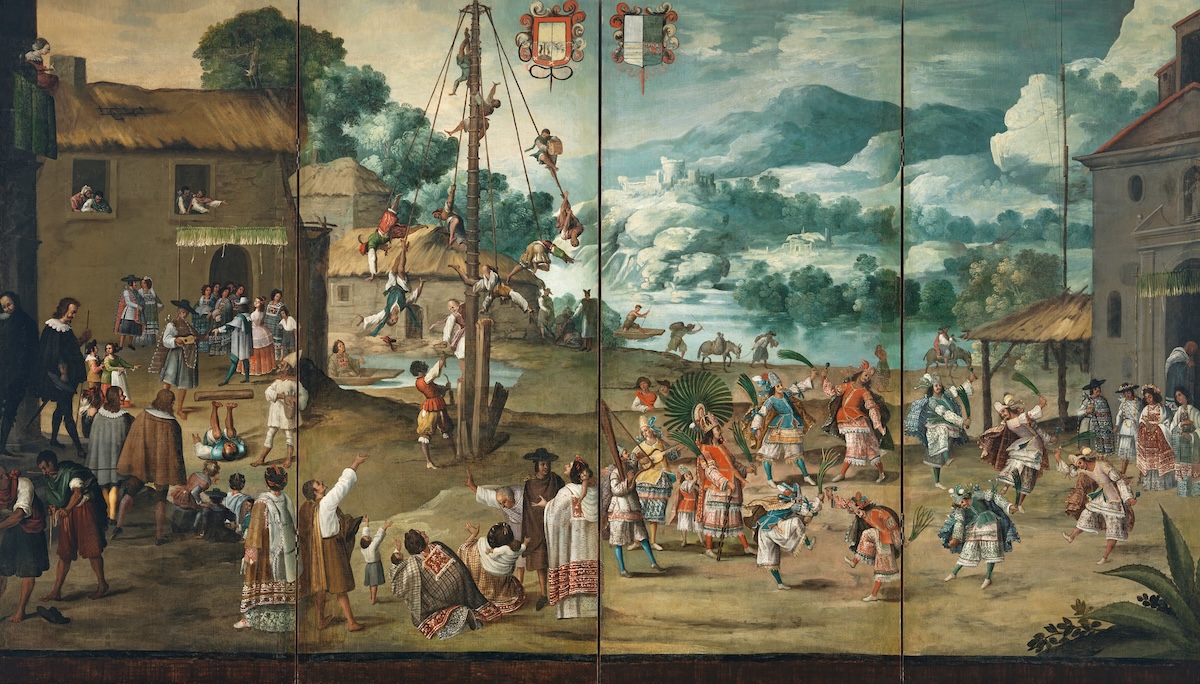 A folding screen showing an indigenous wedding in Mexico, c. 1660-90. Los Angeles County Museum of Art. Public Domain.