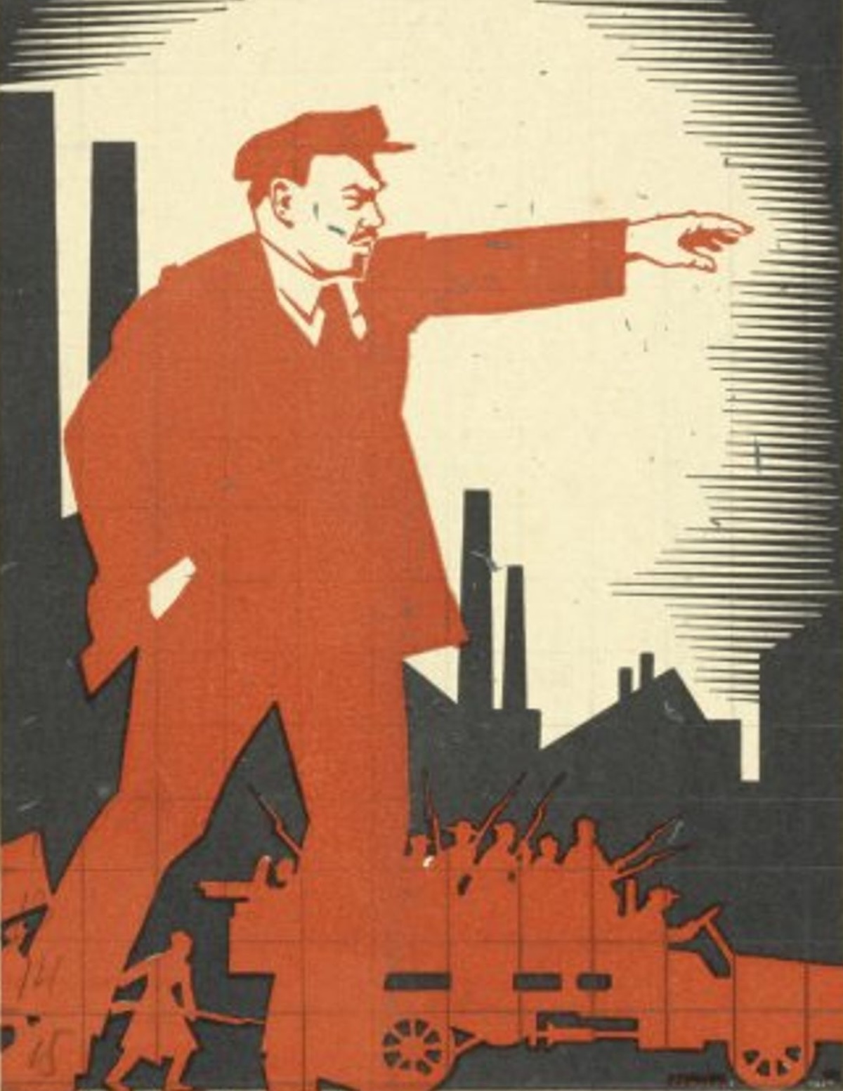 Vladimir Lenin directing the October Revolution, from Plakat, 1926. New York Public Library. Public Domain.