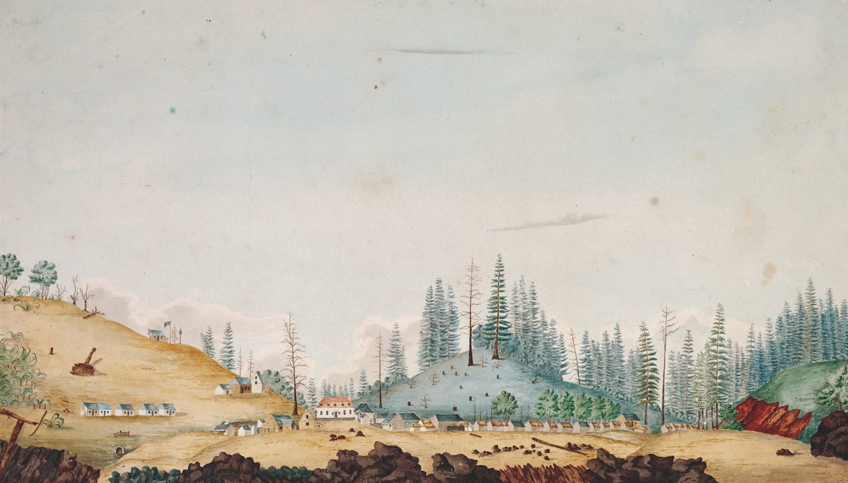 ‘A View of Sydney on Norfolk Island, 1792’. Mitchell Library, State Library of New South Wales. Public Domain.