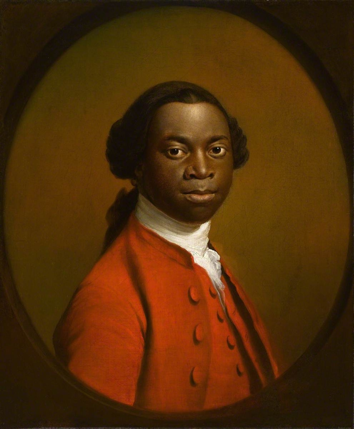 Portrait of a man in a red suit, traditionally thought to be Olaudah Equiano, c. 1740-80. Royal Albert Memorial Museum & Art Gallery. Public Domain.