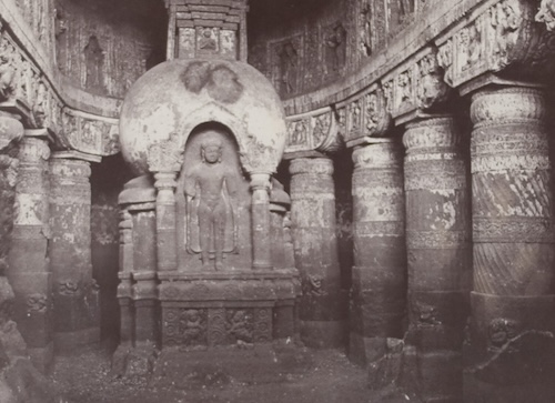 Ajanta, interior of cave no. 9, by Samuel Bourne, 1869. Museum of Photographic Arts. Public Domain.