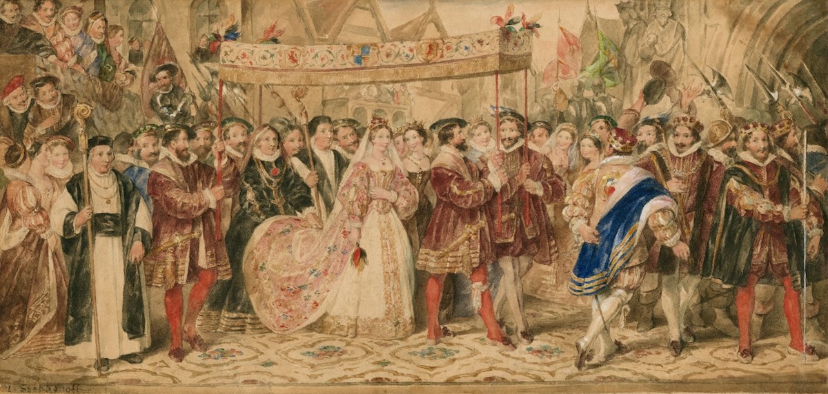 The coronation procession of Anne Boleyn, by James Stephanoff, c. early 19th century. Folger Shakespeare Library. Public Domain.