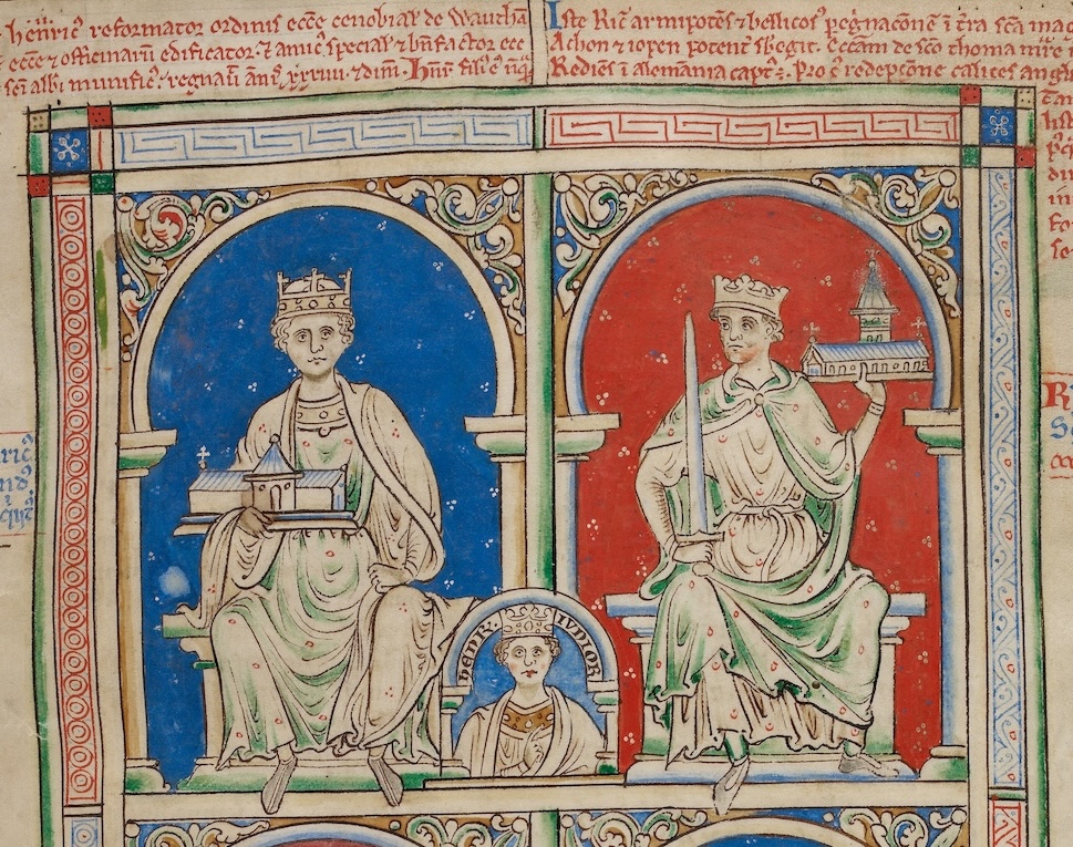 Henry II, Young Henry, and Richard I, from Historia Anglorum, 1250-59. British Library/Bridgeman Images.