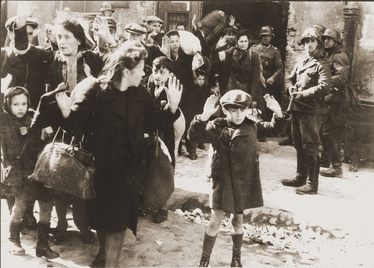 Jews captured during the suppression of the Warsaw Ghetto Uprising, 1943. United States Holocaust Memorial Museum, courtesy of National Archives and Records Administration, College Park. Public Domain.