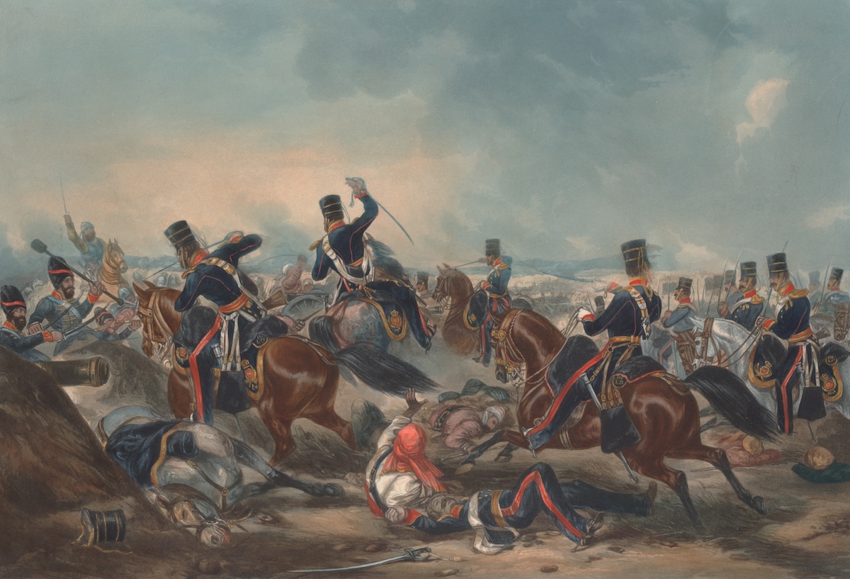 Charge of the 3rd (King's Own) Light Dragoons at the Battle of Ferozshuhur, by Henry Martens, 1847. Prints, Drawings and Watercolors from the Anne S.K. Brown Military Collection. Brown Digital Repository. Brown University Library. Public Domain.