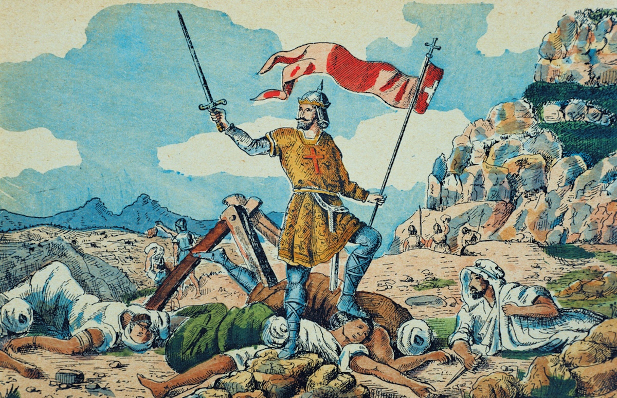 Pelayo at the Battle of Covadonga, illustration, 1900. akg-images/Heritage Images.