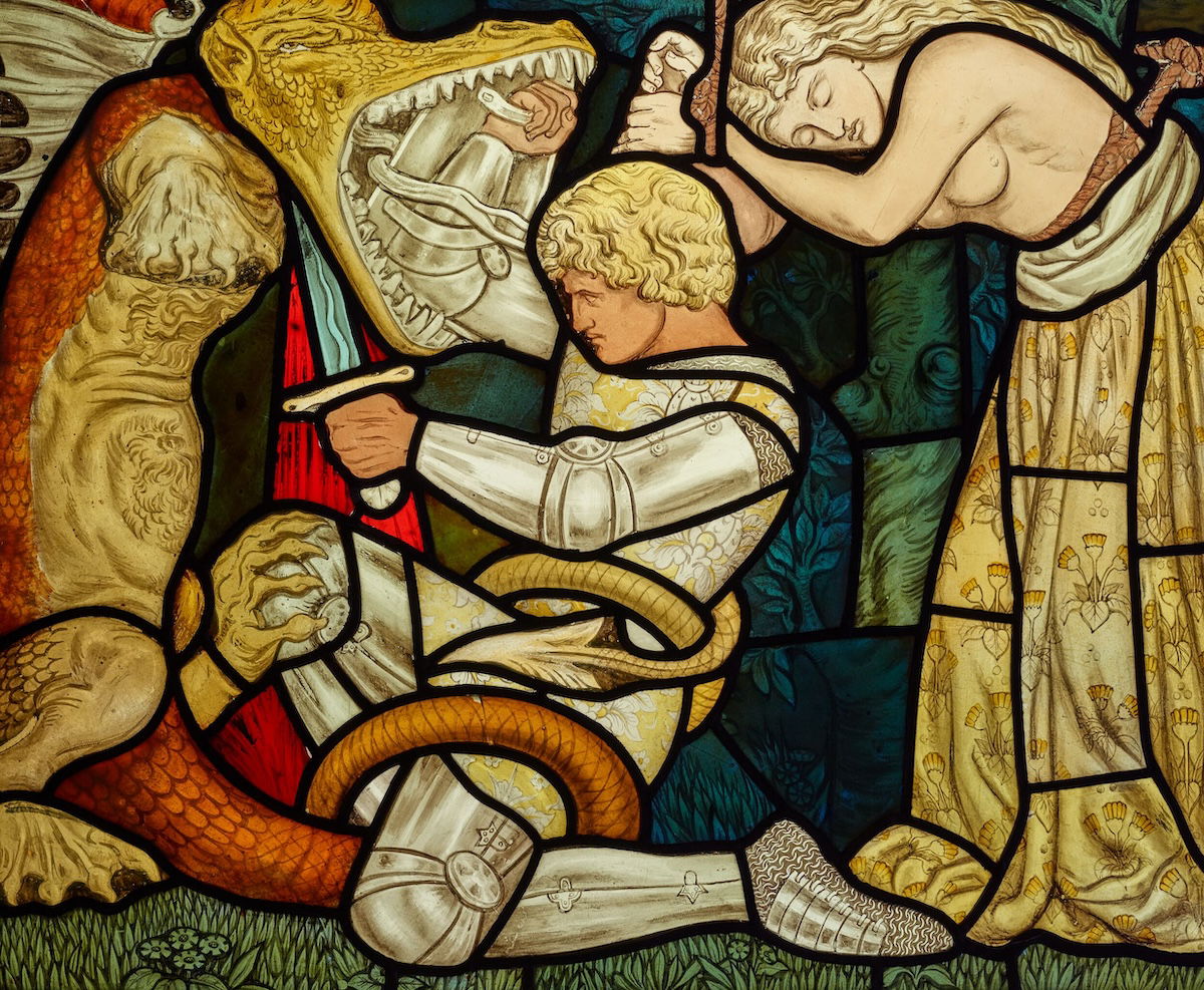 St George fighting the dragon, by Dante Gabriel Rossetti, 1872. Birmingham Museums Trust/Birmingham Museum & Art Gallery. Public Domain. St George fighting the dragon, by Dante Gabriel Rossetti, 1872. Birmingham Museums Trust/Birmingham Museum & Art Gallery. Public Domain.