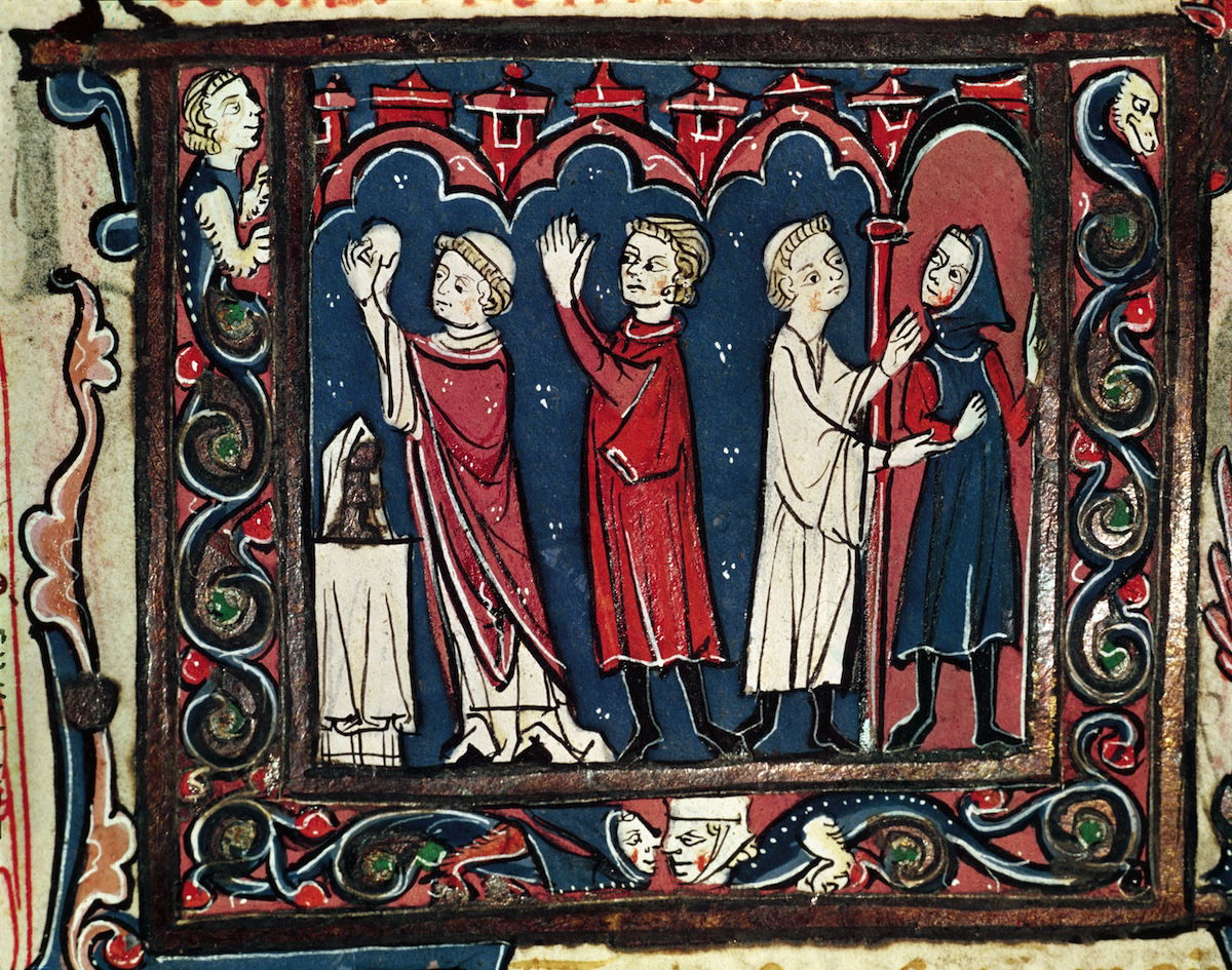 Scene showing communion (left) and excommunication (right) from the Decretales of Giovanni d’Andrea, 13th century. Luisa Ricciarini/Bridgeman Images. Scene showing communion (left) and excommunication (right) from the Decretales of Giovanni d’Andrea, 13th century. Luisa Ricciarini/Bridgeman Images.