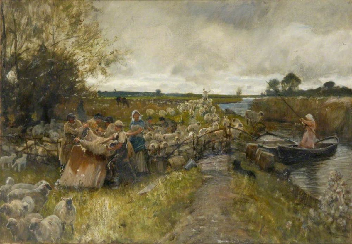 Sheepshearing in the Fens, Robert Walker Macbeth, 1889. Aberdeen Archives, Gallery & Museums. Public Domain. Sheepshearing in the Fens, Robert Walker Macbeth, 1889. Aberdeen Archives, Gallery & Museums. Public Domain.