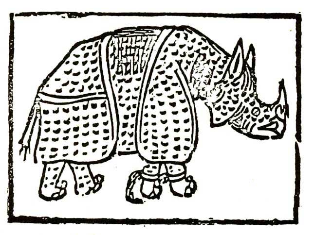 Giovanni Giacomo Penni’s engraving of a rhinoceros, 1515. Courtesy Wikimedia/Creative Commons.