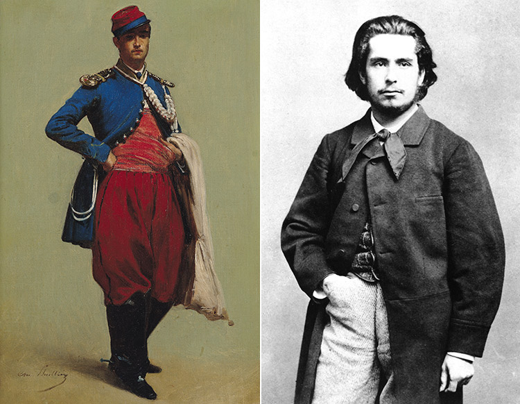 Charles Lhuillier's 1861 portrait of Monet (left) and (right) a photograph from 1860