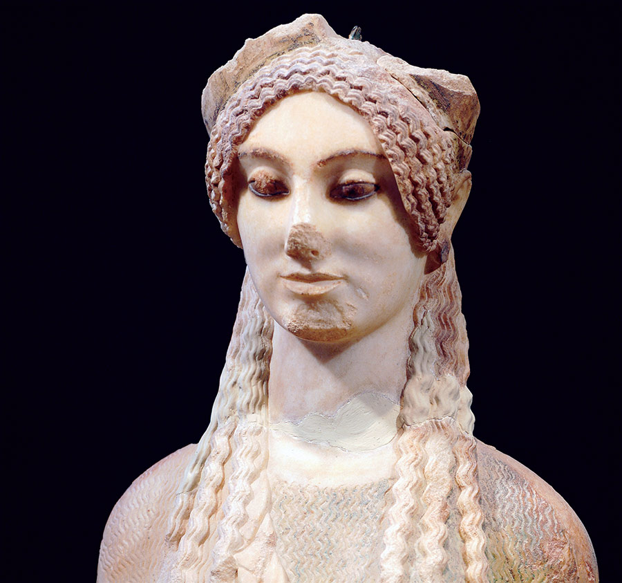 Kore 674, Archaic period marble statue from the Acropolis, Athens.