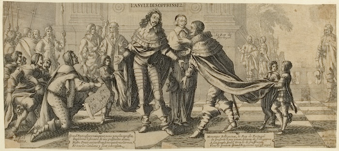 King Louis XIII of France, with Cardinal Richelieu, meets the king of Portugal, by François Collignon,1630. Musée Carnavalet, Histoire de Paris. Public Domain.