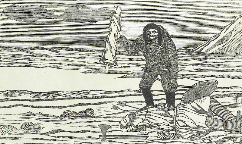 The Inuit legend of Qasapi killing the Norse chief Uunngortoq, woodcut by Aron of Kangeq, 1895. Courtesy of the British Library.