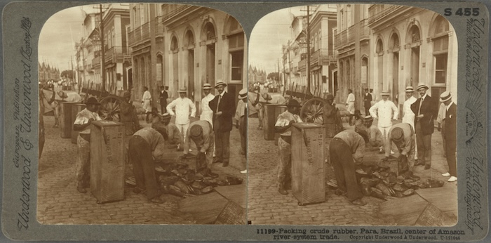 Packing crude rubber in Para, the capital of the Amazon rubber trade, 1910. New York Public Library. Public Domain.